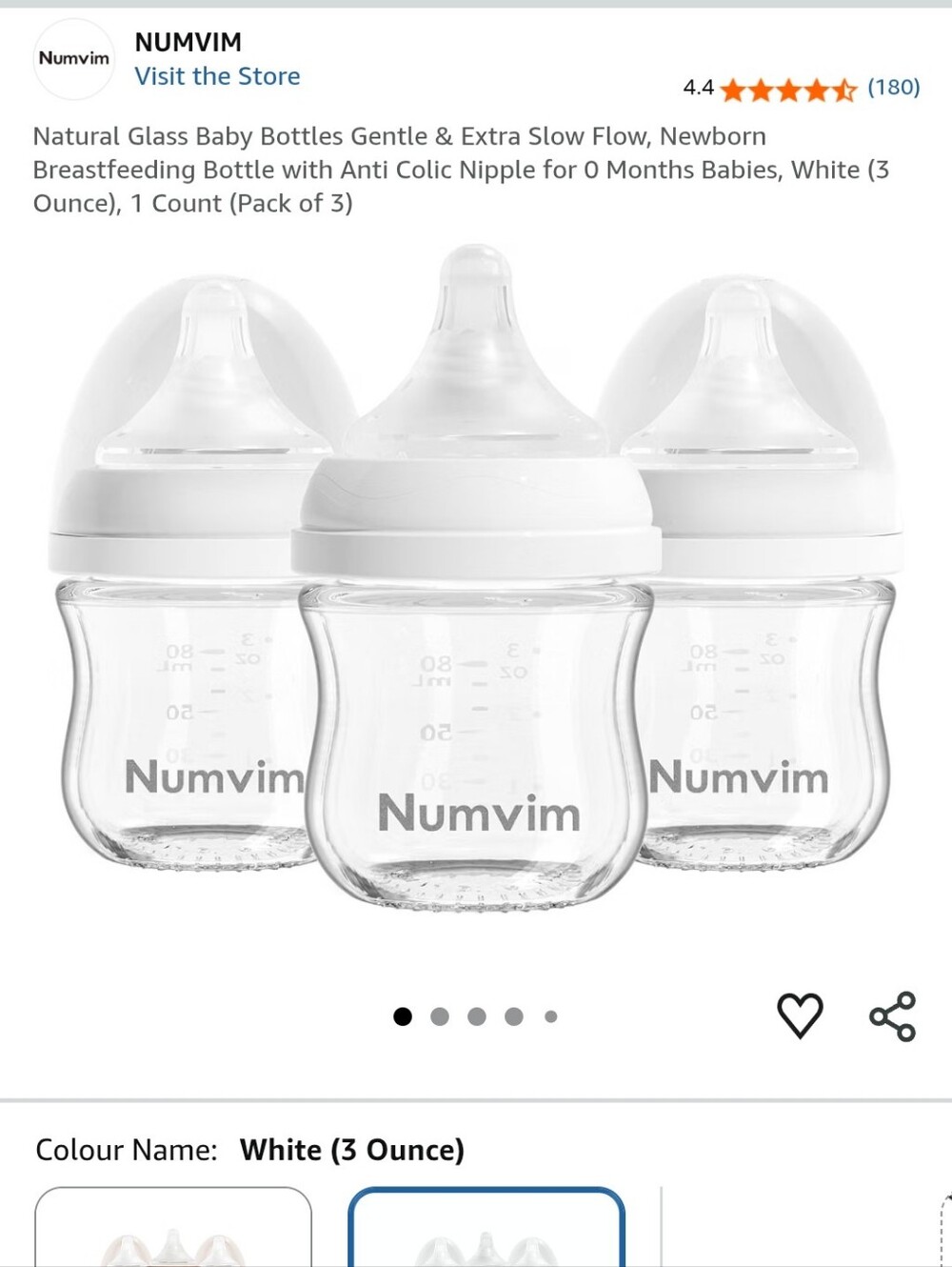 Numvim Glass Baby Bottles Gentle & Extra Slow Flow For Newborn Breastfeeding 0m+